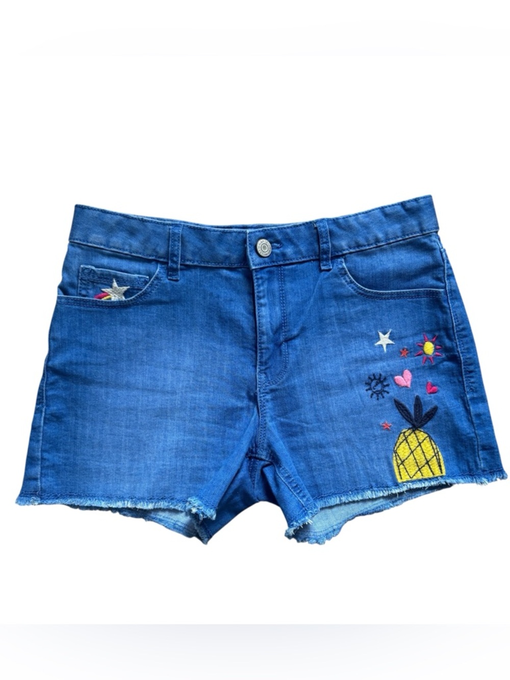 GAP Girls' Blue Denim Shorts with Pineapple, stars, sun, heart Embroidery. NEW